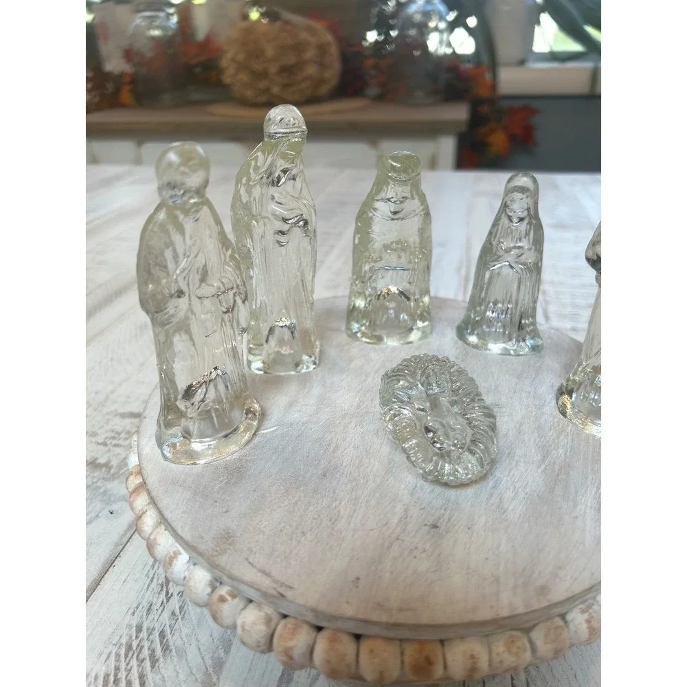 Clear‎ Glass Nativity Set 7 Piece Manger Scene Christmas Figurines